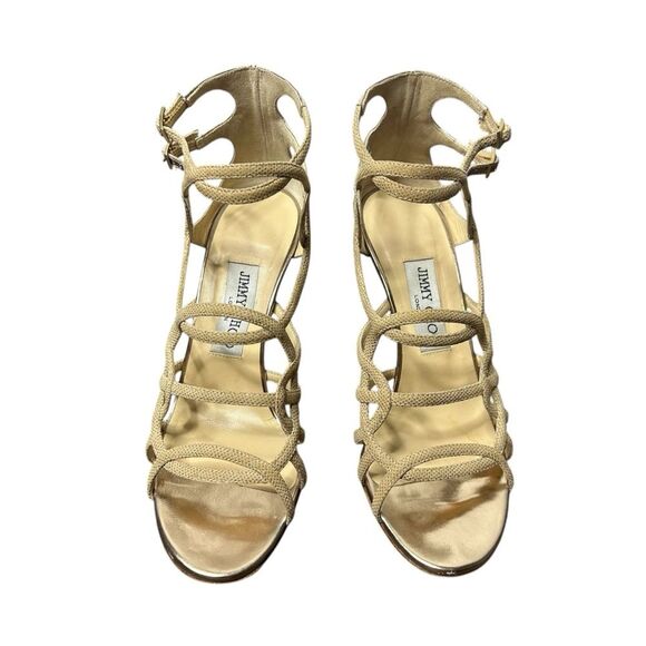 Jimmy Choo Gold Strappy Cage Heel Sandals Size 38 Stilettos - Picture 3 of 7